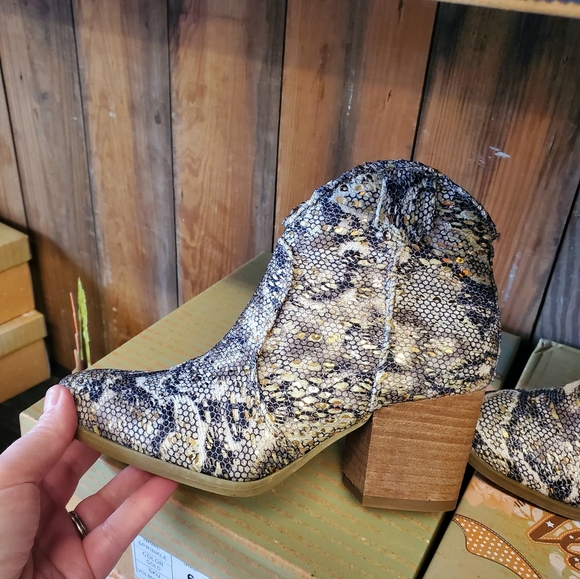 Very G Bootie Sprinkle Snake print with Gold Sequin Detail. - Picture 2 of 2